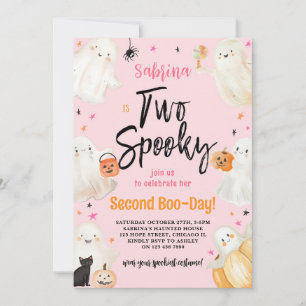 Two Spooky Pink Halloween Birthday Costume Party Invitation