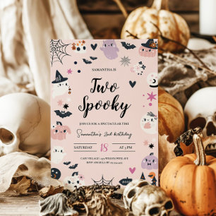 Two Spooky Pink Halloween Birthday Invitation 