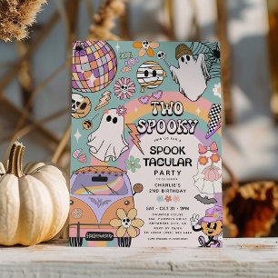 Two Spooky Retro Fun Halloween 2nd Birthday Party Invitation