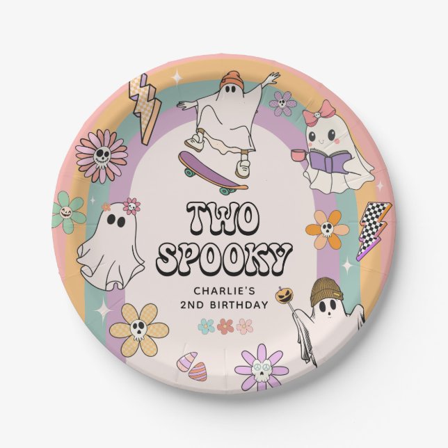 Two Spooky Retro Fun Halloween 2nd Birthday Party  Paper Plate (Front)