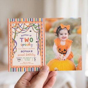 Two Spooky Second Birthday Colourful Halloween Invitation