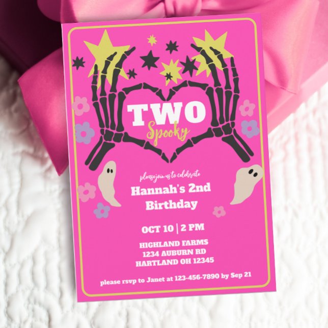 Two Spooky Skeleton Girls Second Birthday  Invitation (Creator Uploaded)