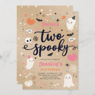 Two Spooky Vintage Halloween Ghost 2nd Birthday Invitation