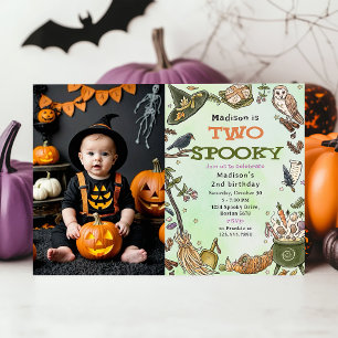 Two Spooky Witch Halloween 2nd Birthday Photo Invitation