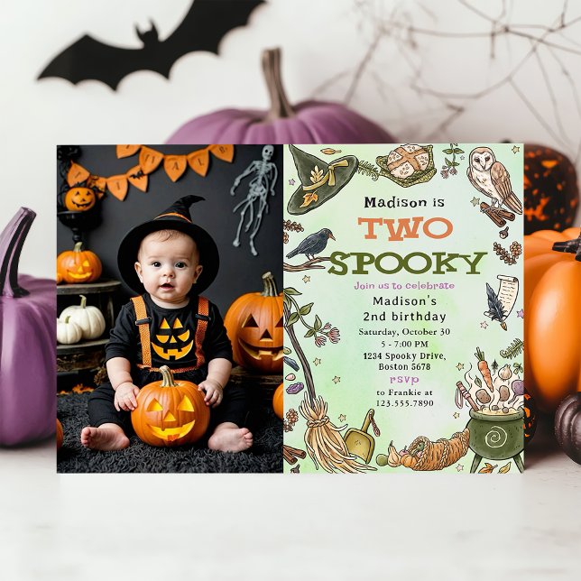 Two Spooky Witch Halloween 2nd Birthday Photo Invitation (Creator Uploaded)