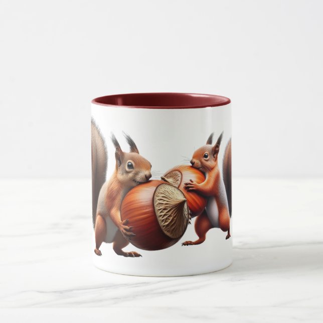 Two squirrels cross with their hazelnuts. mug (Center)