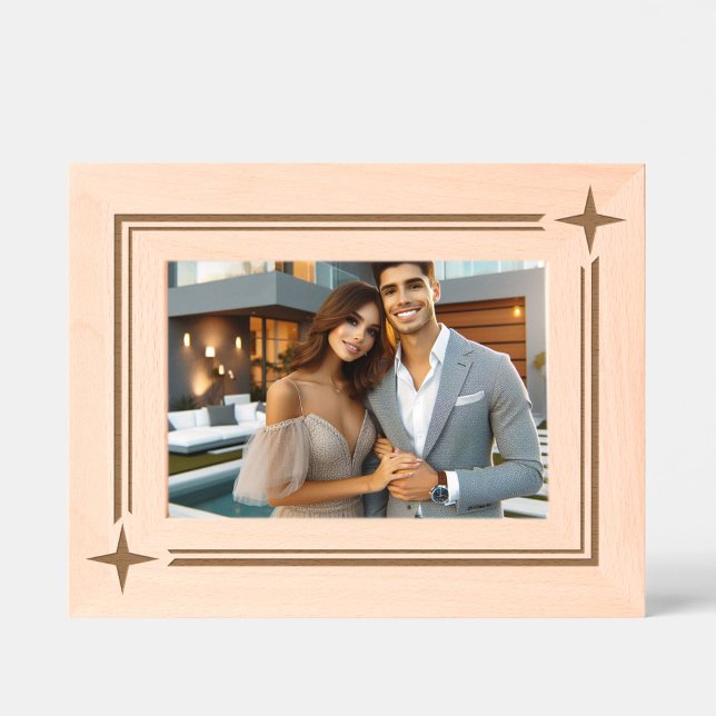Two Star Simply Elegant Minimalist Design  Etched Frames (Elegant, Modern Minimalist All-Occasion Wood Laser-Etched Picture Frame)