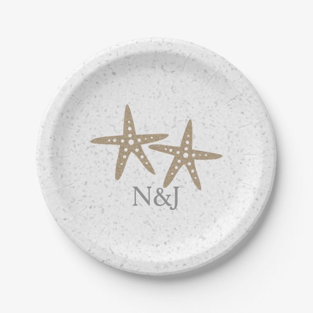 Two Starfish Beach Wedding Bridal Shower Plates (Front)