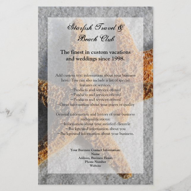 Two Starfish in the Sand, Beach Flyer or Program (Front)