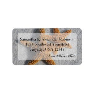 Two Starfish in the Sand, Beach Wedding Label