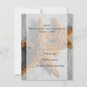 Two Starfish in the Sand, Beach Wedding RSVP Card