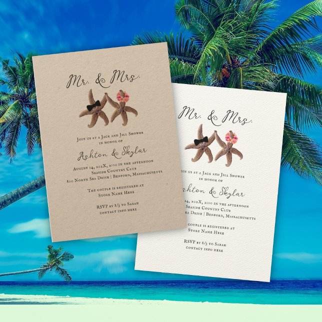 Two Starfish Mr. and Mrs. Couples Shower Invitatio Invitation (Creator Uploaded)