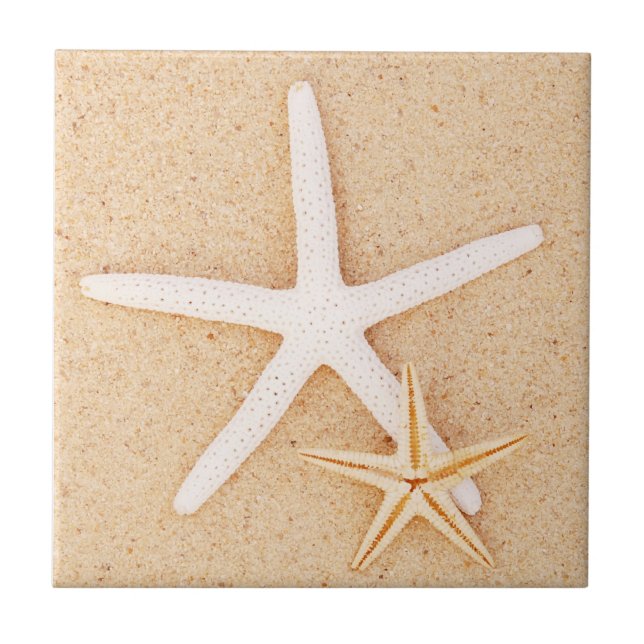 Two Starfish on a Beach Ceramic Tile (Front)