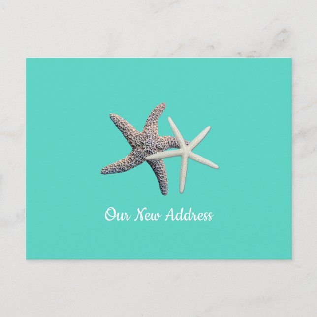 Two Starfish Sea Stars Turquoise New Address Announcement Postcard (Front)
