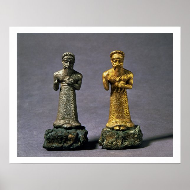 Two statuettes of men carrying offerings of goats, poster (Front)
