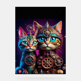 Two Steampunk Kittens Pose Acrylic Sign