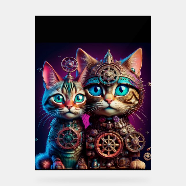 Two Steampunk Kittens Pose Acrylic Sign (Front)