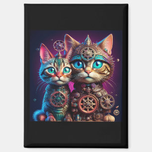 Two Steampunk Kittens Pose Magnet