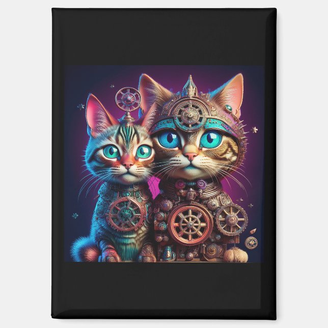 Two Steampunk Kittens Pose Magnet (Front)