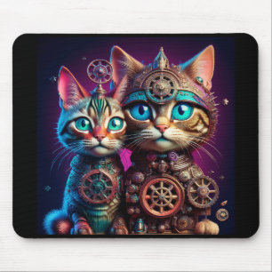Two Steampunk Kittens Pose Mouse Pad