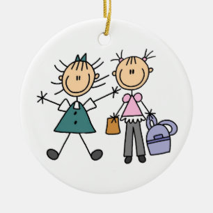 Two Stick Figure Girls Ornament