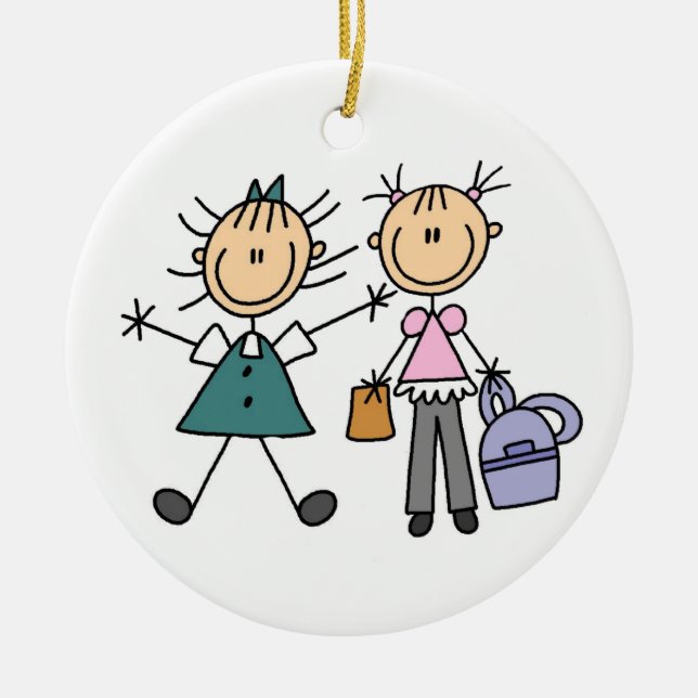 Two Stick Figure Girls Ornament (Front)
