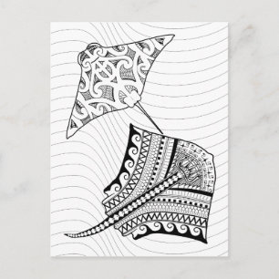 Two Stingrays Adult Colouring Postcard
