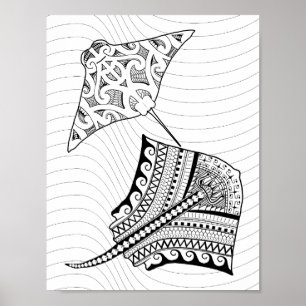 Two Stingrays Adult Colouring Poster