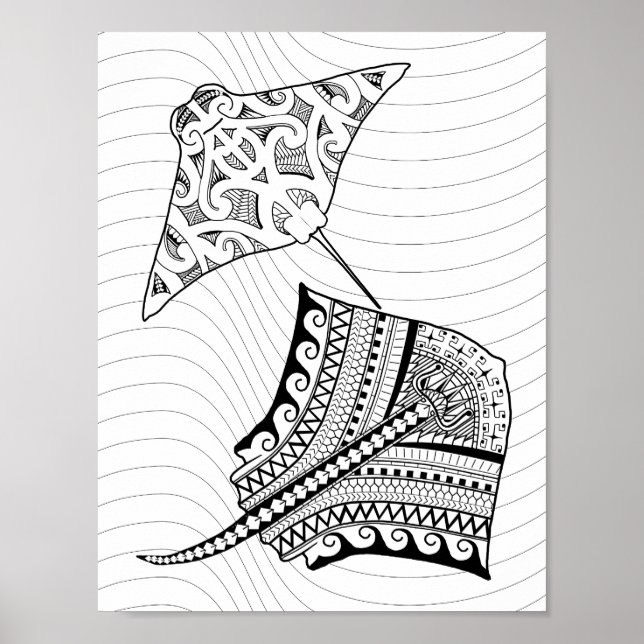 Two Stingrays Adult Colouring Poster (Front)