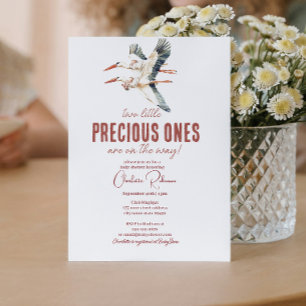 Two stork and twins baby shower invitation