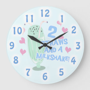 Two Straws and A Milkshake! Large Clock
