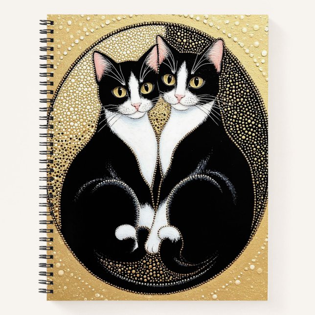 Two Stylised Cats in Symmetrical Design Notebook (Front)