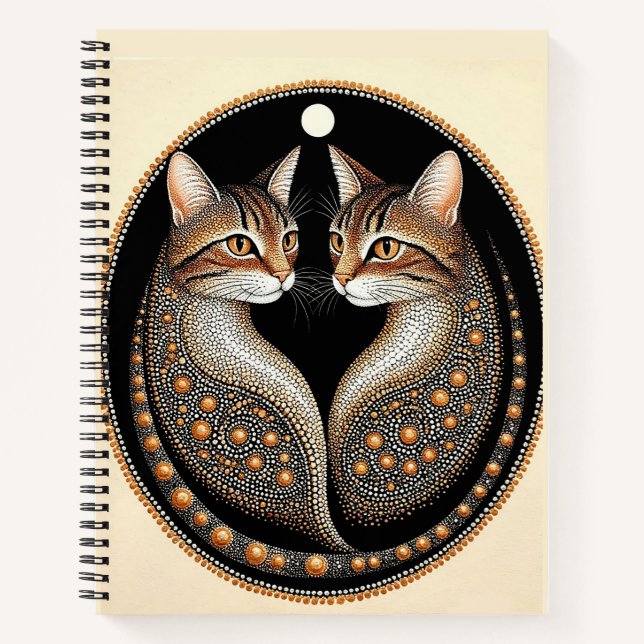 Two Stylised Cats in Symmetrical Design Notebook (Front)