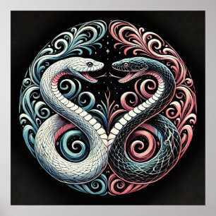 Two stylised snakes poster