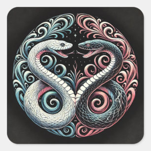 Two stylised snakes square sticker