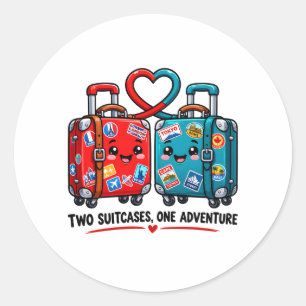 Two Suitcases One Adventure Travel Cute Luggage Classic Round Sticker