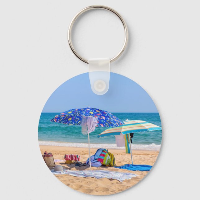 Two sun umbrellas and beach supplies at sea.JPG Key Ring (Front)