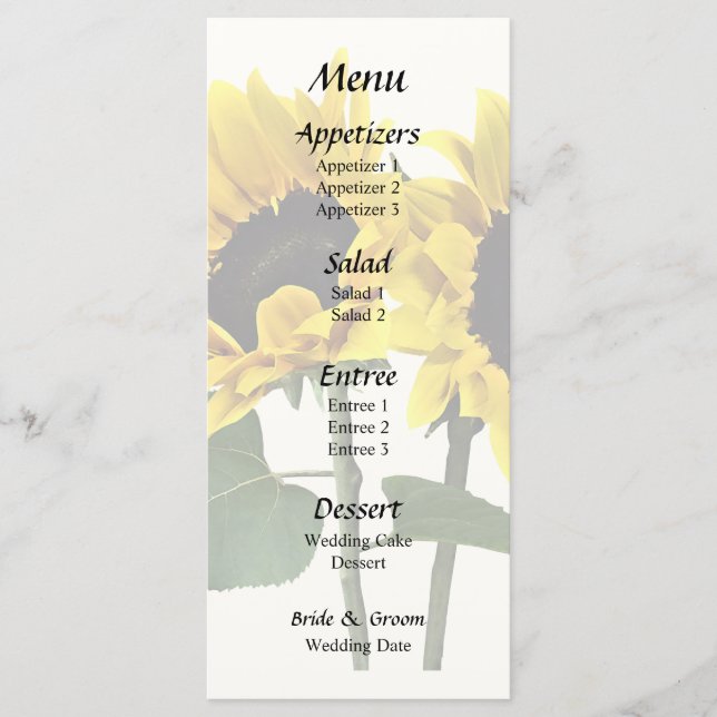 Two Sunflowers One Looking Up the Other Down Menu (Front)