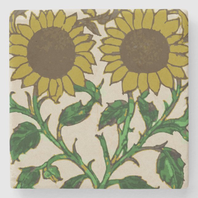 Two Sunflowers Stone Coaster (Front)