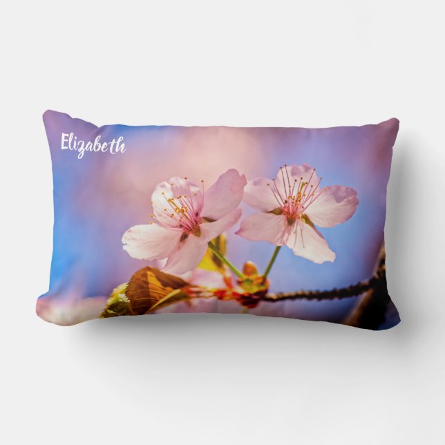 Two Sunlit Sakura Blossoms Lumbar Cushion (Front)