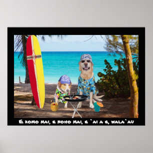 Two Surfer Dogs on the Beach Poster