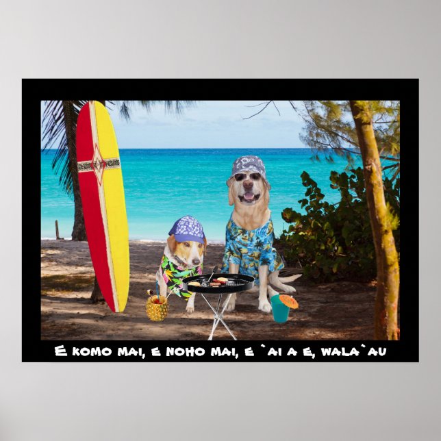 Two Surfer Dogs on the Beach Poster (Front)