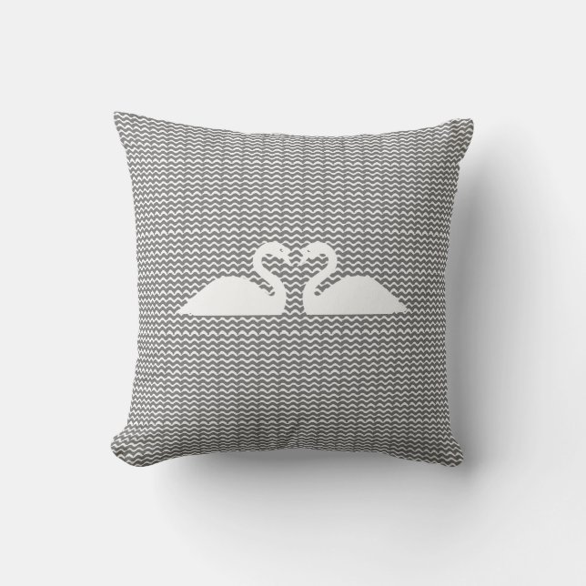 Two Swans and Wavy Pattern Cushion (Front)