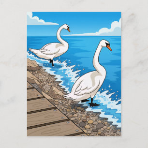 Two swans by a lake postcard