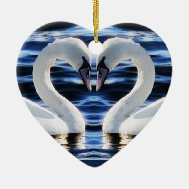 Two swans ceramic tree decoration (Front)