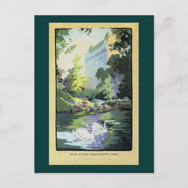 Two Swans in Central Park Lake Postcard (Front)