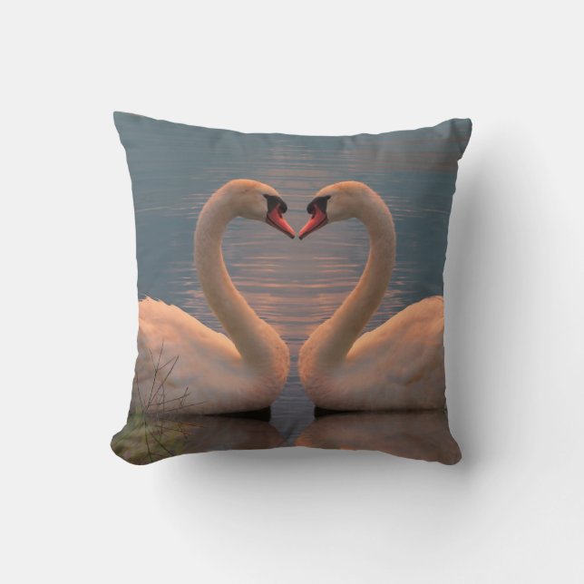 Two swans making a heart with the necks, throw pil cushion (Front)