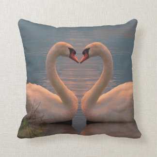 Two swans making a heart with the necks, throw pil cushion