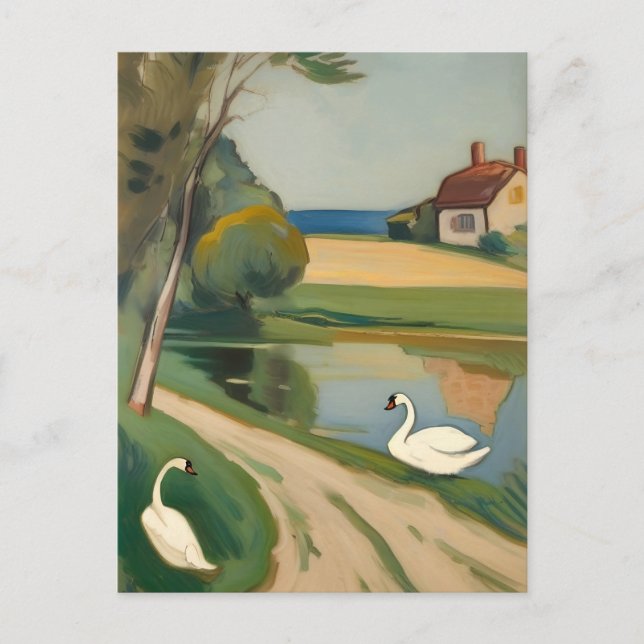 Two Swans Near a Pond Postcard (Front)