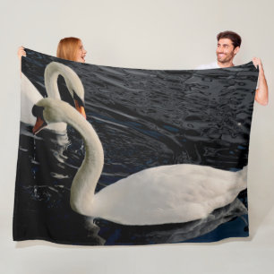 Two Swans on Lake Fleece Blanket